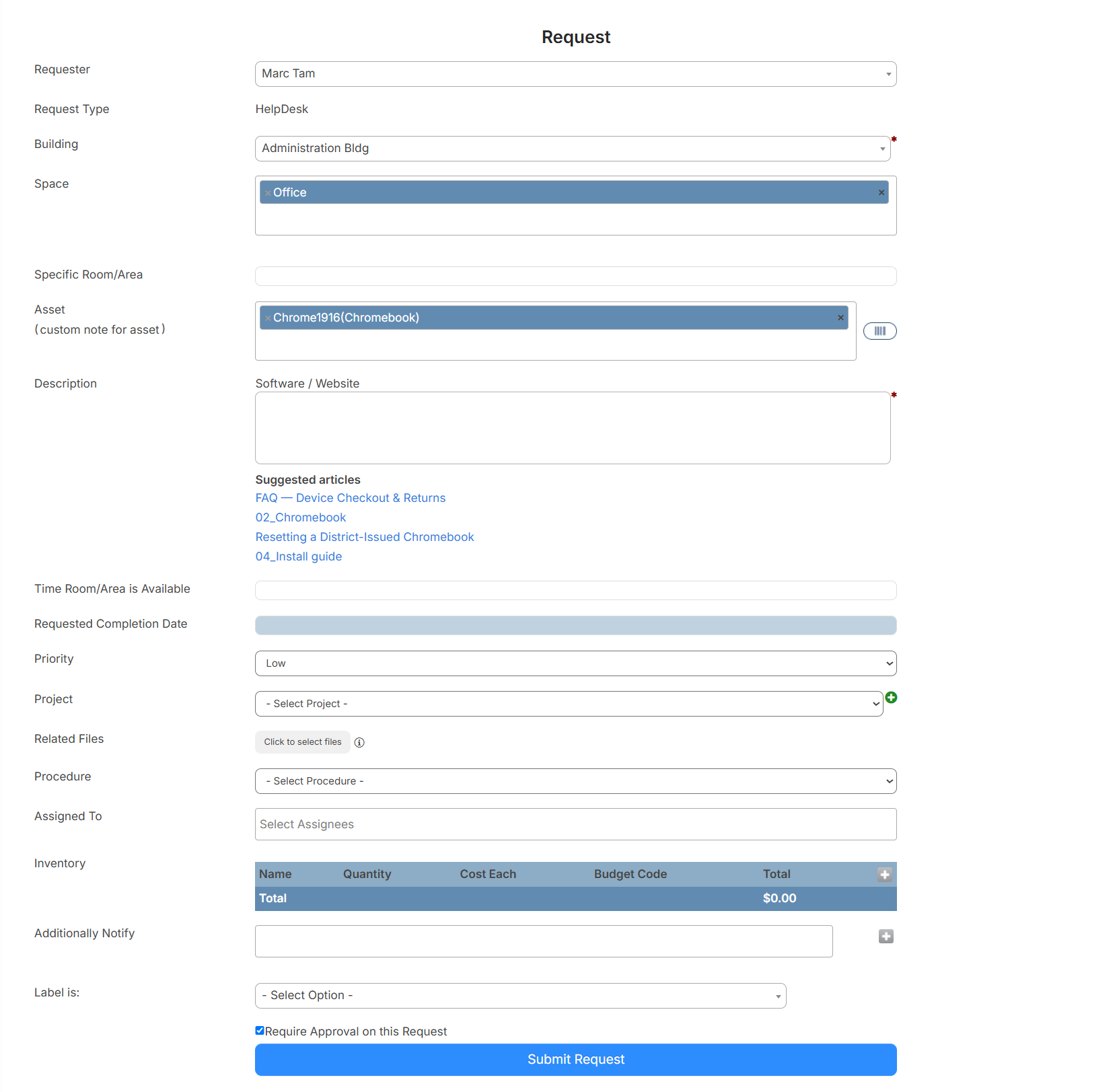 Review and complete a request with walk-through mode.